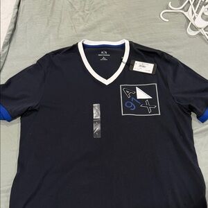 Armani Exchange Black and White V-Neck Men's Tee